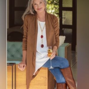Soft Surroundings NWT Faux Suede Draped Light Jacket Large Saddle color 2X